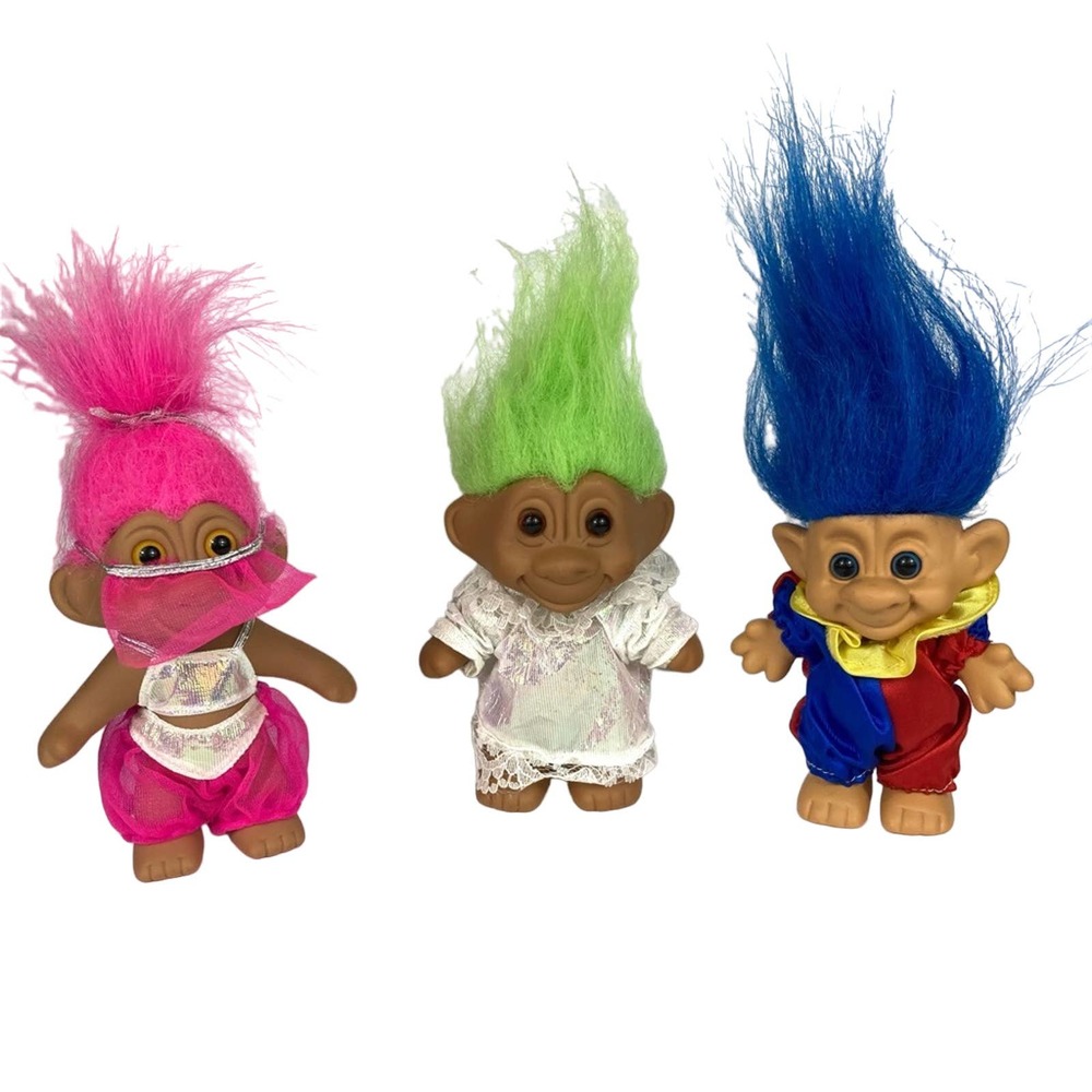 Vintage Troll Dolls SET of 3 Harem Nightgown Clown Forest Troll 80s 90s LOT